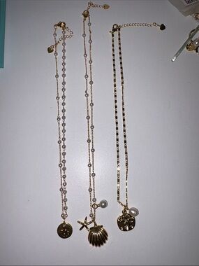 Gold Layered Shell & Pearl Necklace Bundle - Women Jewelry